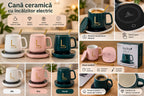 Cană ceramică cu suport electric și linguriță