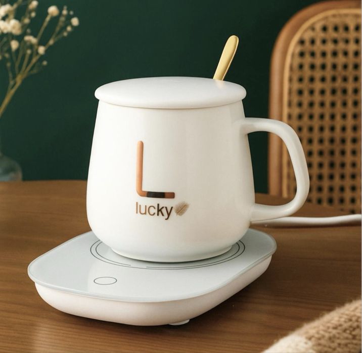 Cană ceramică cu suport electric și linguriță
