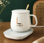 Cană ceramică cu suport electric și linguriță